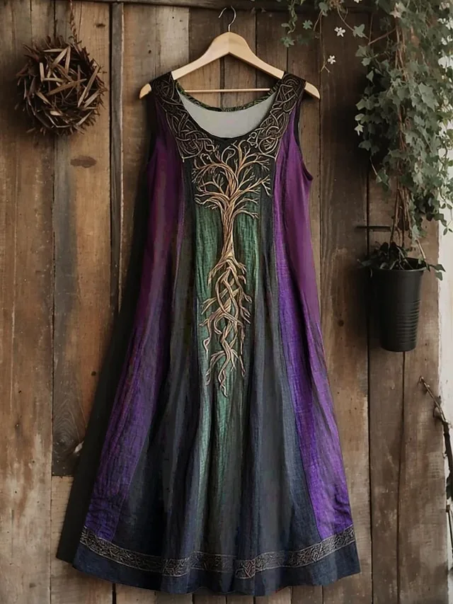 damen-midi-kleid-boho-vintage-wikinger-k-violett-3