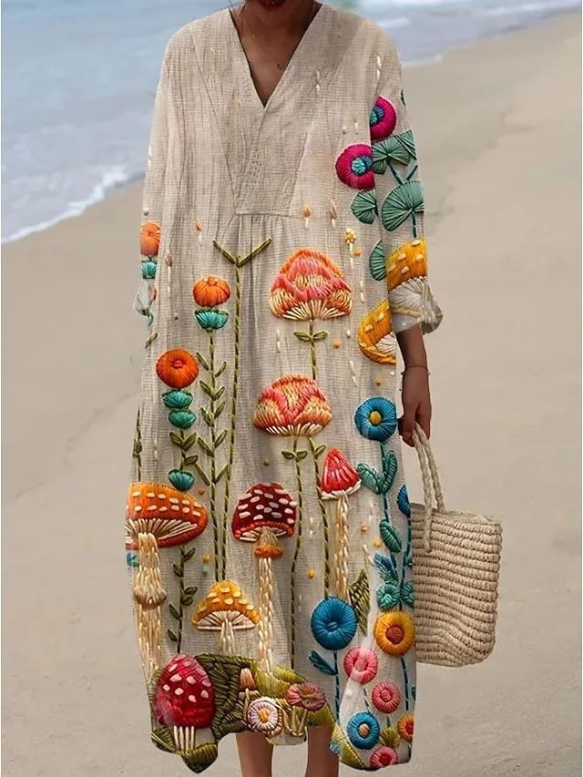 damen-midi-kleid-v-ausschnitt-lange-arme-khaki-6-1