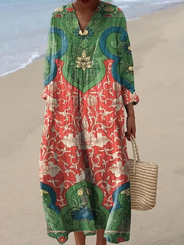 damen-midi-kleid-v-ausschnitt-lange-arme-orange-4-1