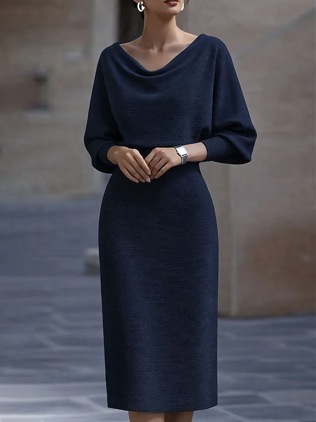 damen-midikleid-figurbetontes-kleid-halb-marineblau-4-1