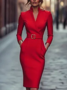 damen-midikleid-figurbetontes-kleid-halb-rote-3