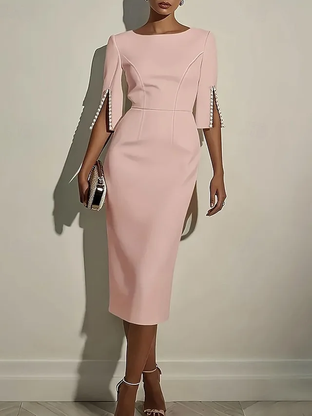 damen-midikleid-schwarzes-kleid-etui-kle-rosa-3