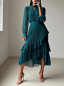 damen-midikleid-schwarzes-kleid-freizeit-dunkelgrun-2