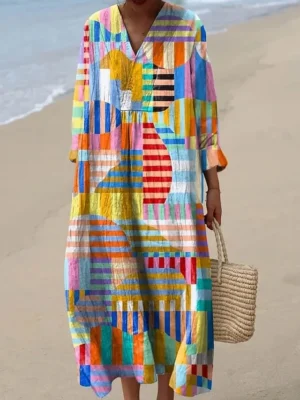 womens-midi-kleid-v-ausschnitt-lange-arm-regenbogen-4-1